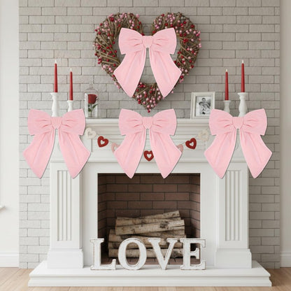 Riceshoot 5 Pcs Valentine's Day Velvet Bows 11'' x 16'' Large Velvet Ribbon Bow for Wreaths Pre-Tied Bowtie for Valentines Gift Wrapping Romantic Festive Party Decoration(Light Pink)