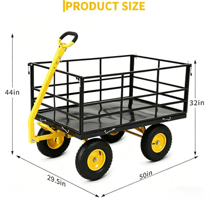 1500Lbs Steel Mesh Garden Cart, Heavy-Duty Utility Wagon with Removable Sides, Outdoor Wagon with Rubber Tire and Handle for Gardening Soil, Tools and Plant Transport(Green)
