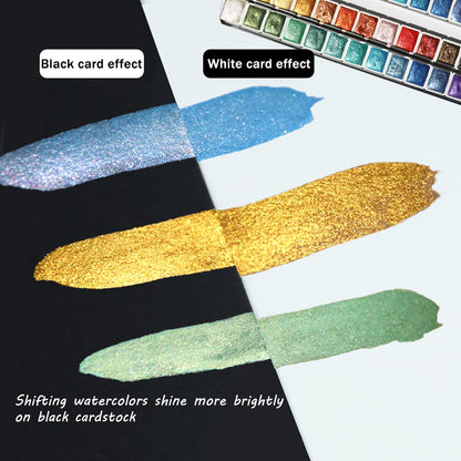 AUK Metallic Watercolor Paints Set for Adult Artists, 24 Glitter Solid Watercolors 2ml Half Pans Metal Case Sparkle Pearlescent Shiny Watercolour Painting Set