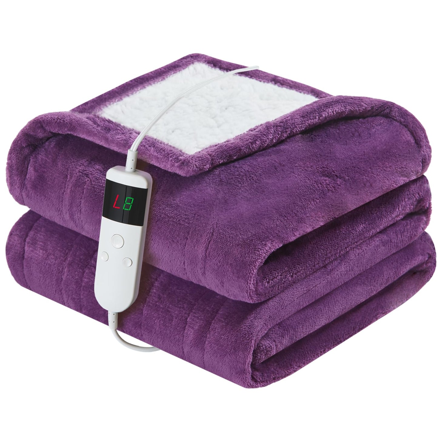 Electric Heated Blanket Queen Size 84''x90'' Soft Flannel & Sherpa Electric Blanket with 10 Heating Levels, Automatically Shut Down After 8h with Overheat Protection Machine Washable