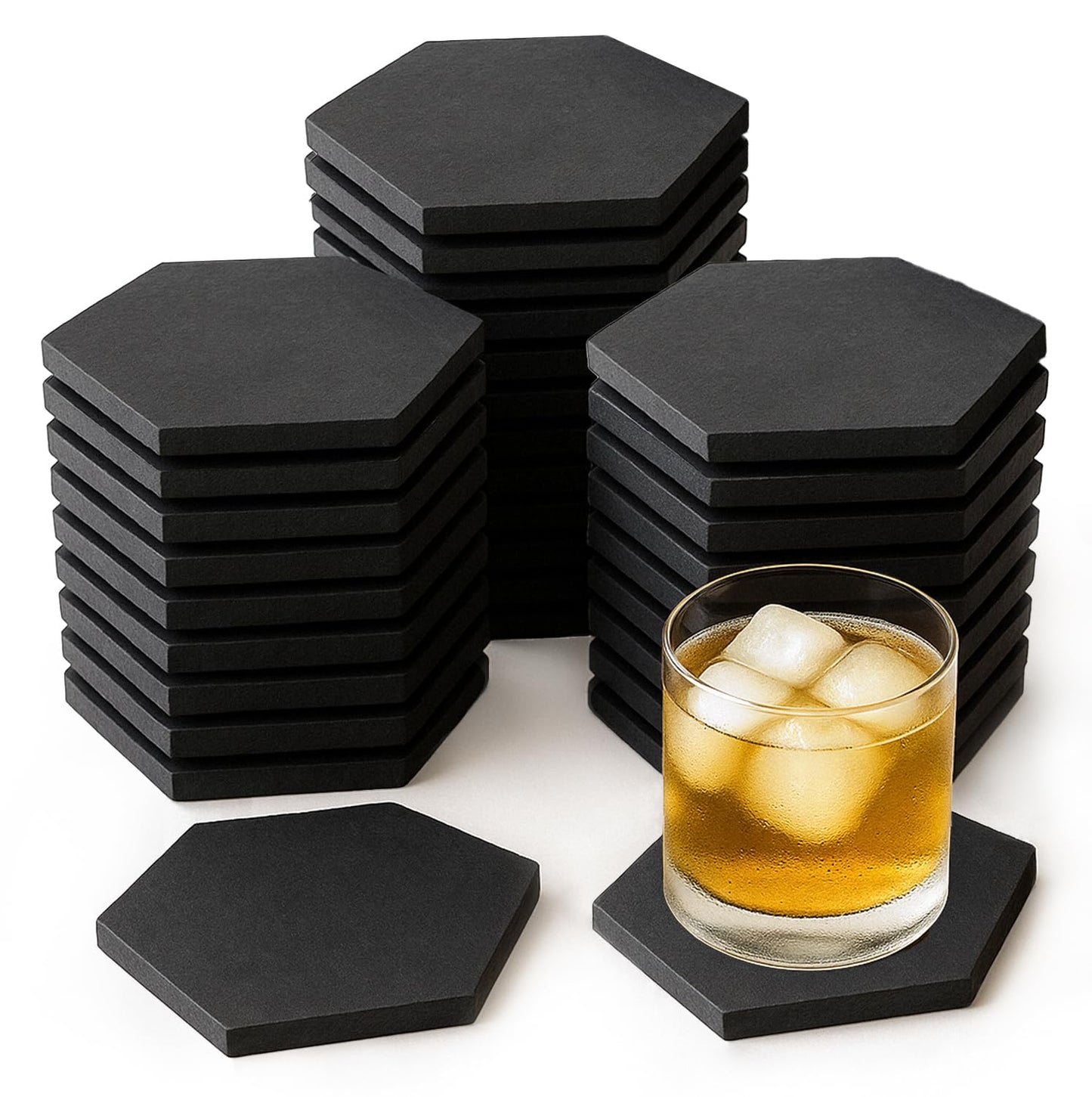 Coolsheepsia 72 Pack Slate Drink Coasters Set, Black Slate Stone Coaster Bulk Laser Engraving Blank Handmade Decor for Home Kitchen Coffee Bar Protect Table(Hexagon)