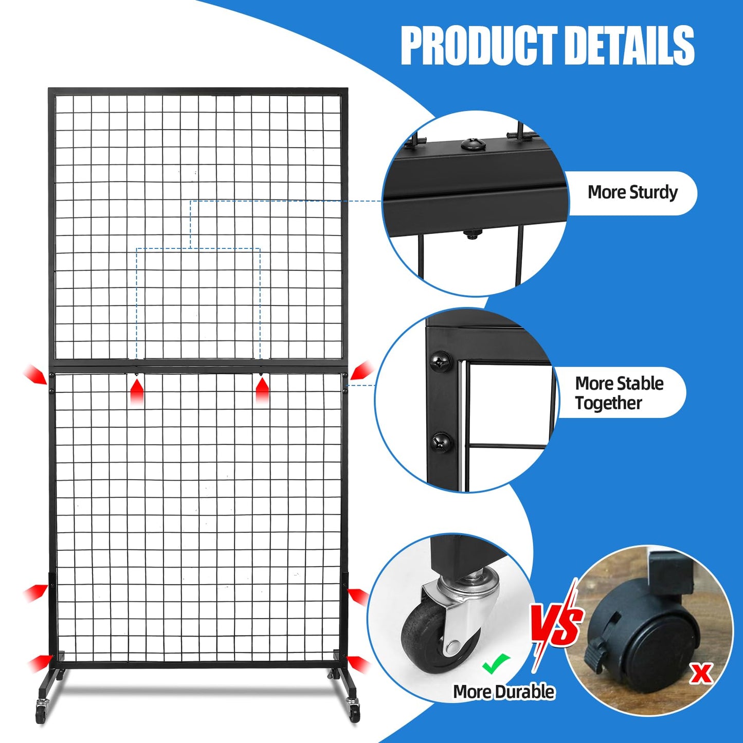 NectaCol Grid Wall Panels, 2 Packs 3'x 6' Grid wall Panels Stand with T-Base, Black Wire Gridwall Display Rack, Craft Show Display Rack, Art Gridwall Display Stand