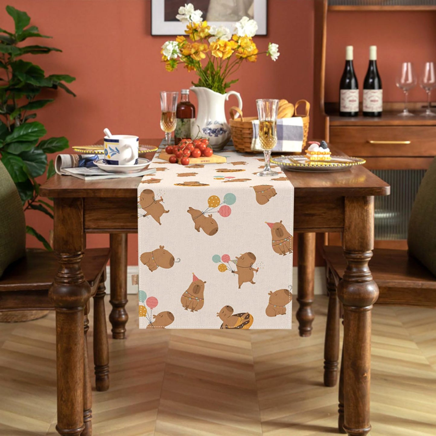 Buxiuer Capybara Birthday Party Decorations Capibara Table Runner Kids Cute Animals Dining Room Home Kitchen Table Decor