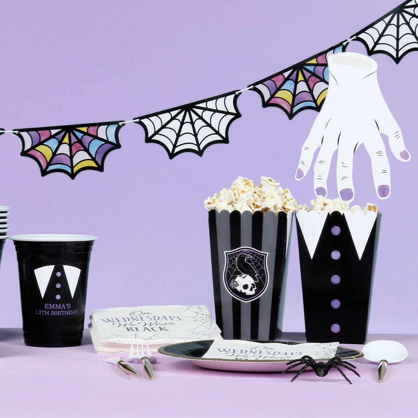 Big Dot of Happiness Goth Girl Popcorn Boxes, Black and Purple Halloween or Gothic Birthday Party Favor Treat Boxes - Set of 12