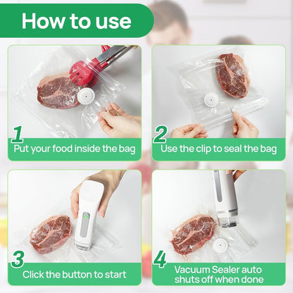 Vacuum Sealer,Compact Vacuum Sealer For Food Preservation,Portable Cordless Handheld Sealer Machine Food Fresh (With 30 Reusable Vacuum Seal Bags)
