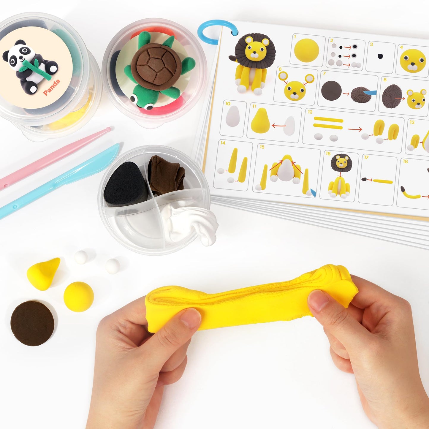 Air Dry Clay Kit for Kids, 12 Animals Modeling Clay for Kids, Molding Clay with Tutorial Cards & Video, 8 Sculpting Tools, Ultra Light, Safe & Non-Toxic, DIY Arts and Crafts Toys Gifts for Boys Girls