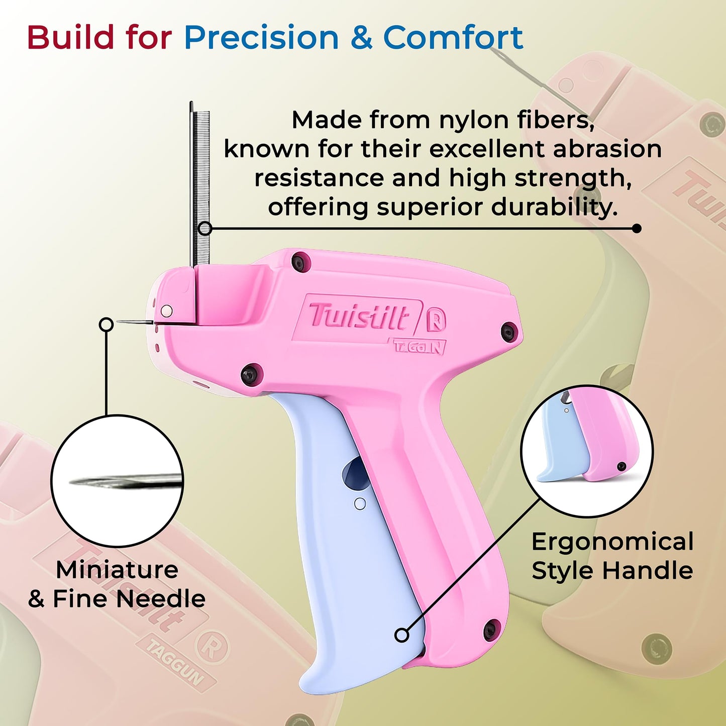 Stitch Gun for Clothes (Quick Fix Tool, Not a Sewing Machine), Handheld Clothing Tag Gun for Quick Clothing Repairs Includes 6 Needles, 1000 Black & 1000 White Fasteners (Pink & Blue)