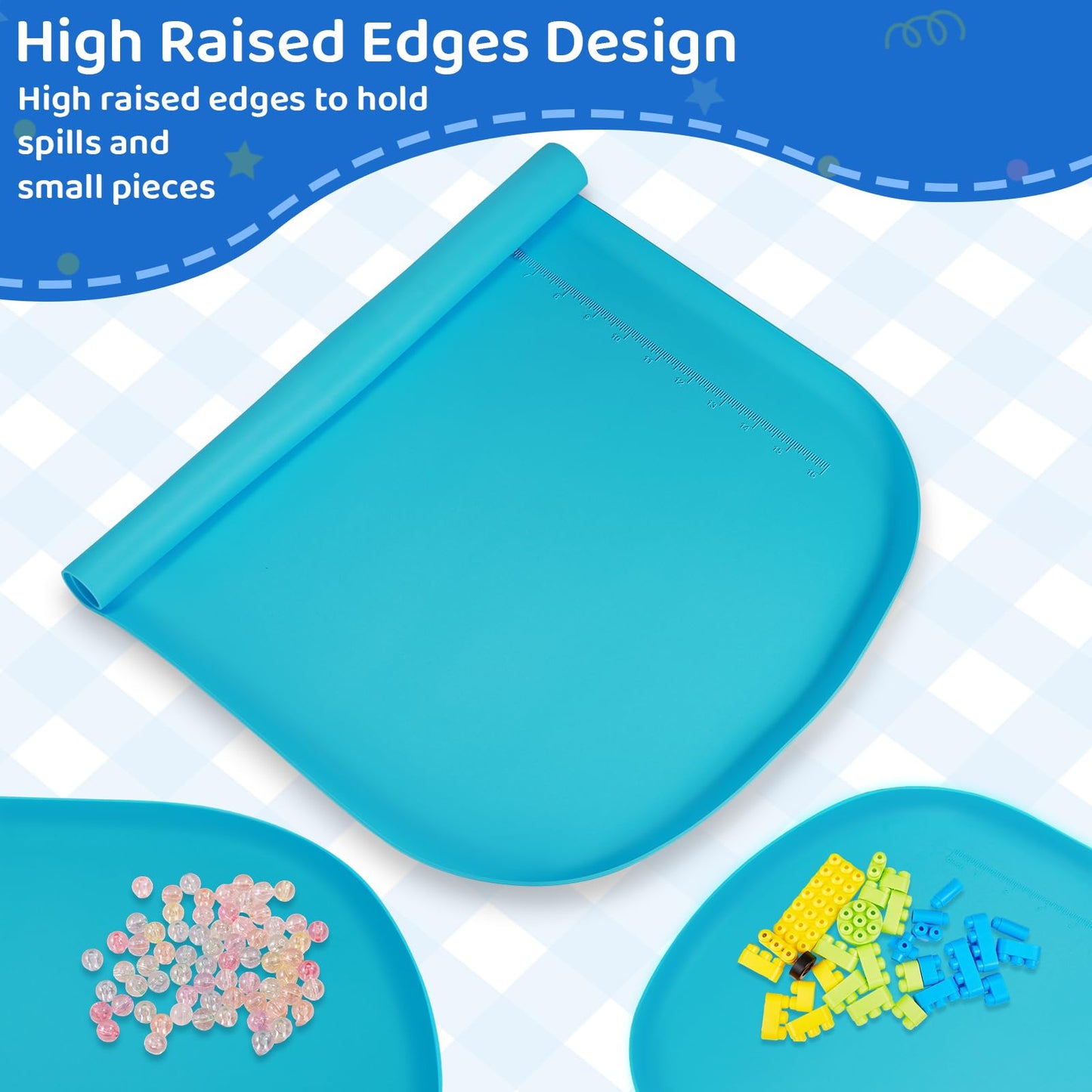 idooss Silicone Art Mats for Kids 24” x 16”, Silicone Craft Mats with Raised Edges, Paint Mat for DIY, Paint, Crafts, Clay, Jewelry-Making (Blue)