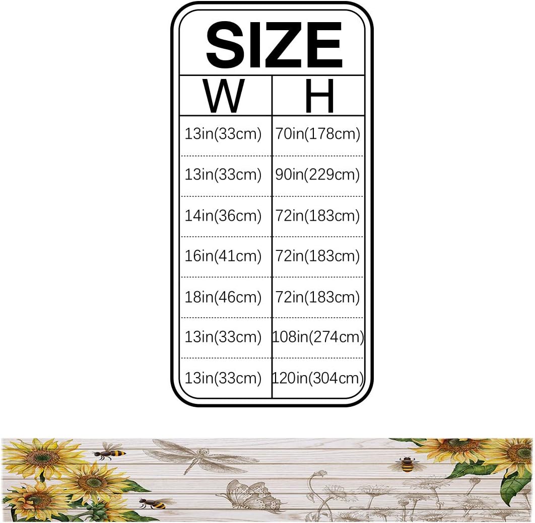 Summer Table Runner - Sunflower with Bees Wood Background, 13"X90" Farmhouse Style for Dining Room, Kitchen, Holiday
