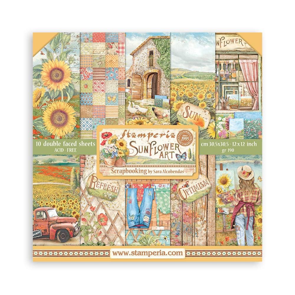 Stamperia Scrapbooking Pad 10 Sheets 12 x 12 Inches - Sunflower Art