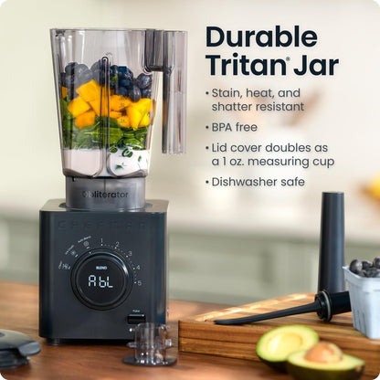 Chefman Obliterator 48 oz Countertop Blender for Smoothies, 1380W Motor to Crush Ice, Nuts, and Frozen Fruit with Stainless Steel Blade, Auto Blend Function, Includes Tamper and Scraper