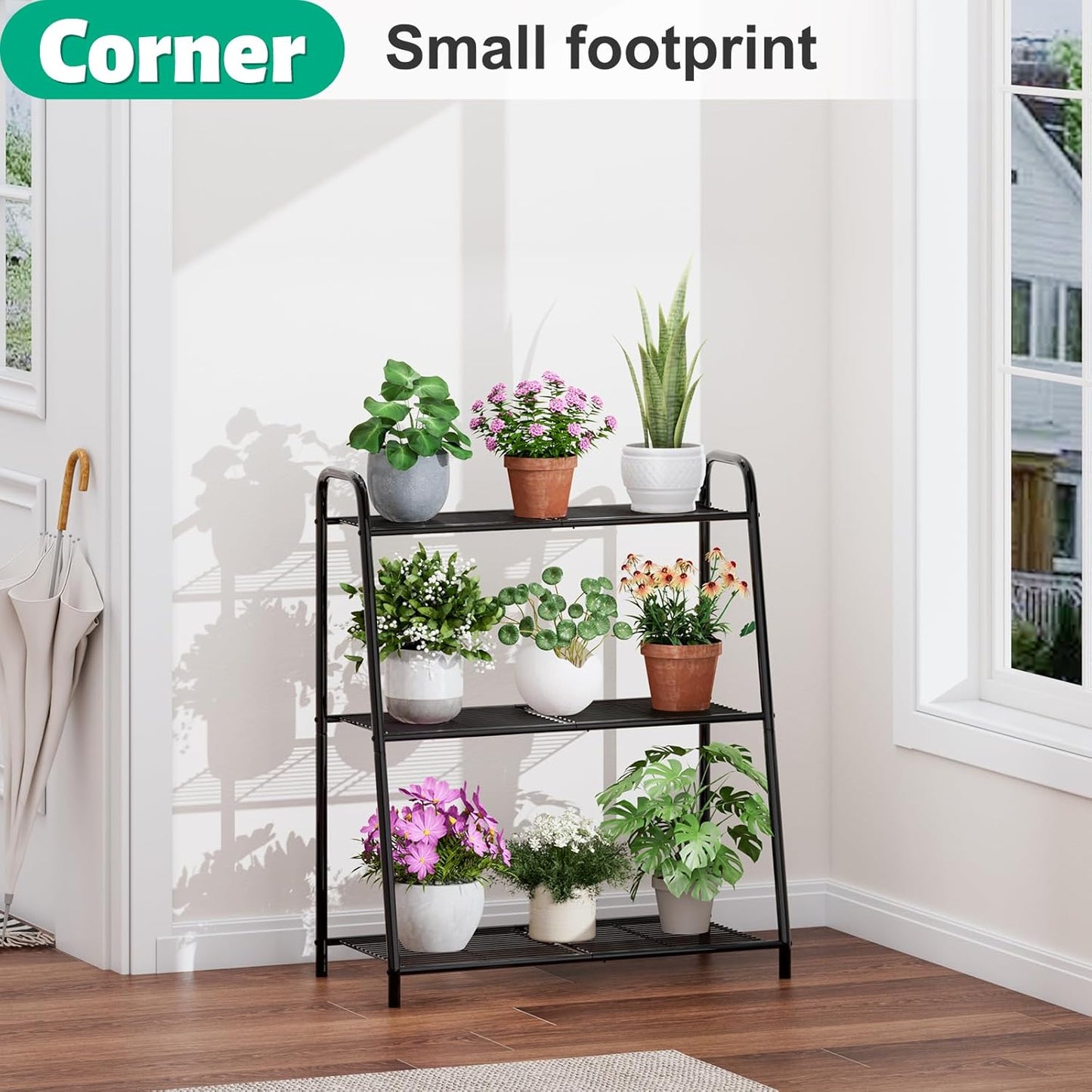 kiplant Plant Stand Indoor, Outdoor Tiered Plant Stand, Corner/Metal/Black Plant Shelf