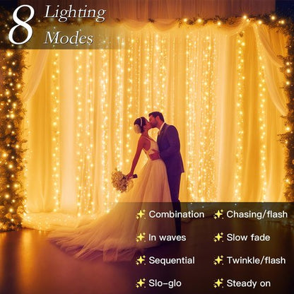 200 LED Curtain String Lights - Waterproof Fairy Lights with Timer & 8 Modes | 9.8 x 6.6FT for Indoor/Outdoor Decor
