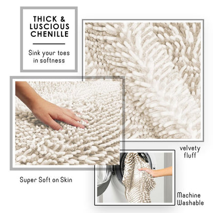 Hearth & Harbor Bathroom Rugs, Chenille Bath Mat - Machine Washable Bath Mats for Bathroom Non-Slip Backing Rubber, Quick Dry Bathroom Mat, 17 x 24 + 20 x 32 - Ombre Beige