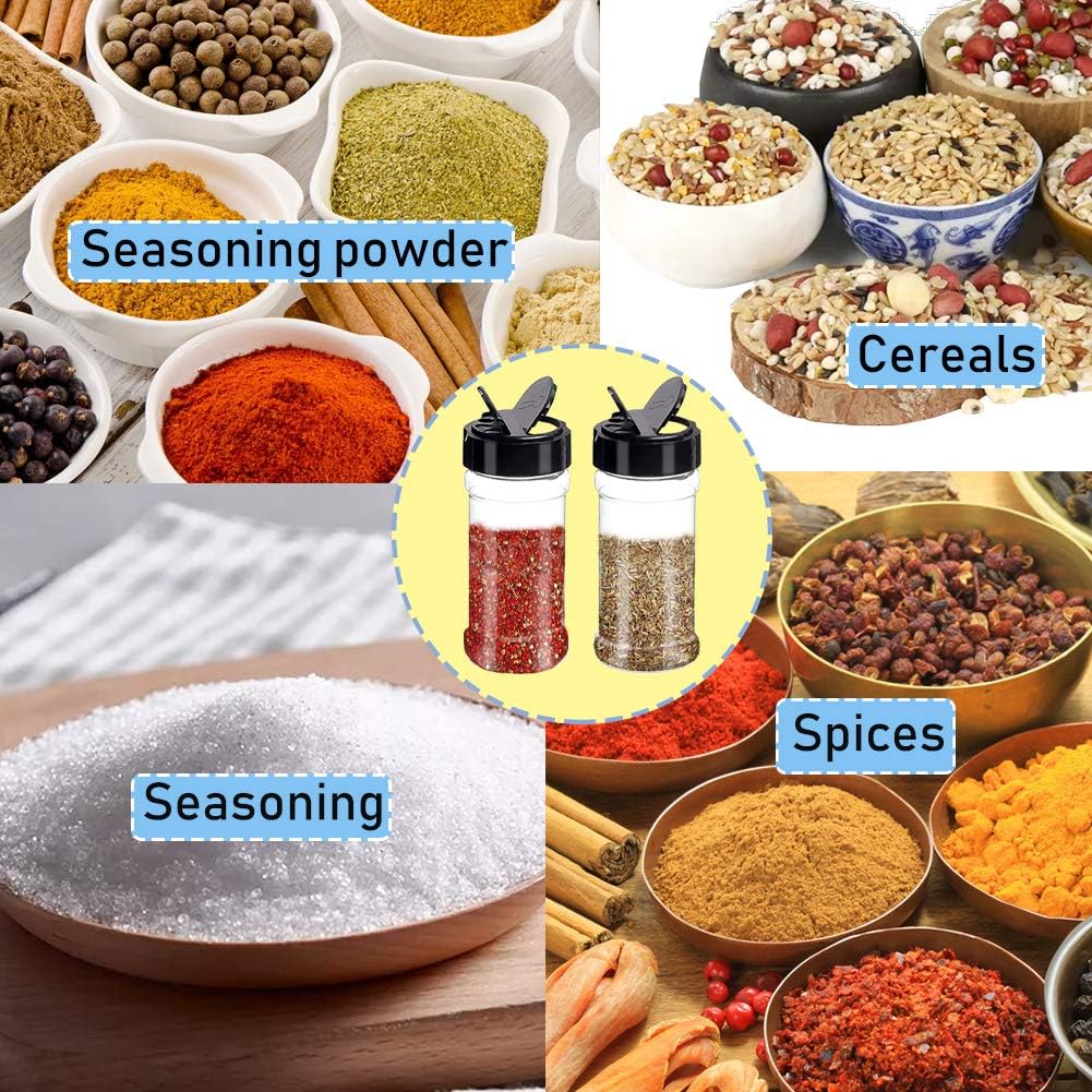 16 3.5oz PCS Plastic Seasoning Containers with Black Screw Lids to Pour or Shake,Portable Empty Clear Spice