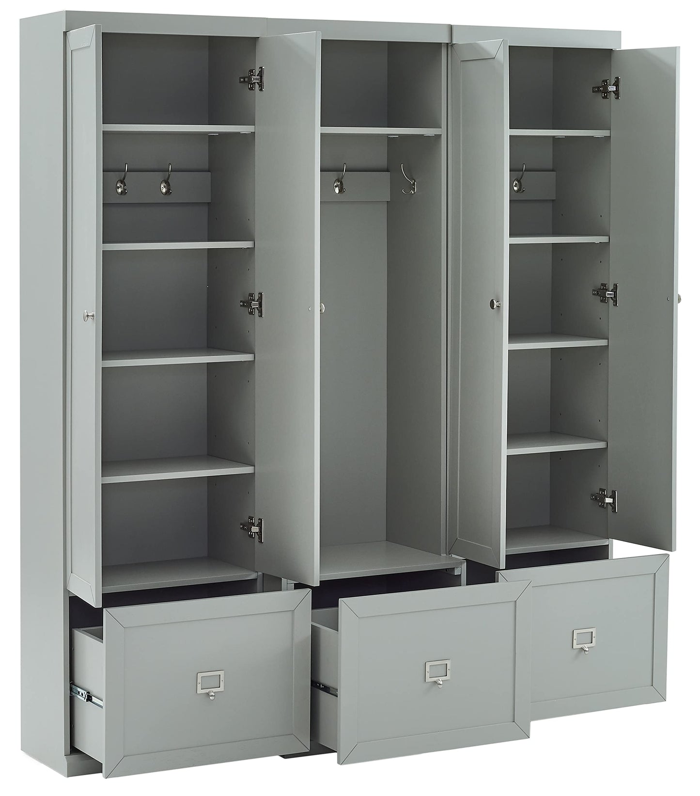 Crosley Furniture Harper 3-Piece Hall Tree and Storage Cabinet Set with Entryway Bench and Hooks for Hanging, Gray