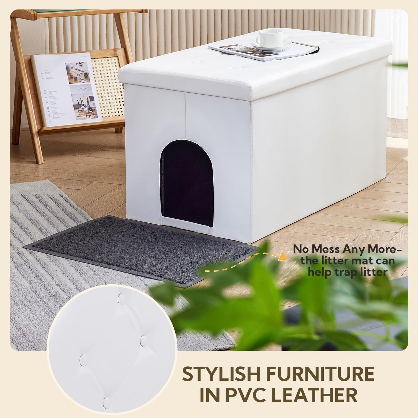 MEEXPAWS Cat Litter Box Enclosure Furniture Hidden, Cat Washroom Bench Storage Cabinet | Extra Large 35.4'' x 19.7'' x 19.7''| Dog Proof | Waterproof Inside/Easy Clean | Easy Assembly | Odor Control