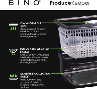 BINO Produce Saver - 6.8 Cup/1.6L Fridge Storage Containers for Fruits and Vegetables, BPA-Free with Adjustable Air Vent