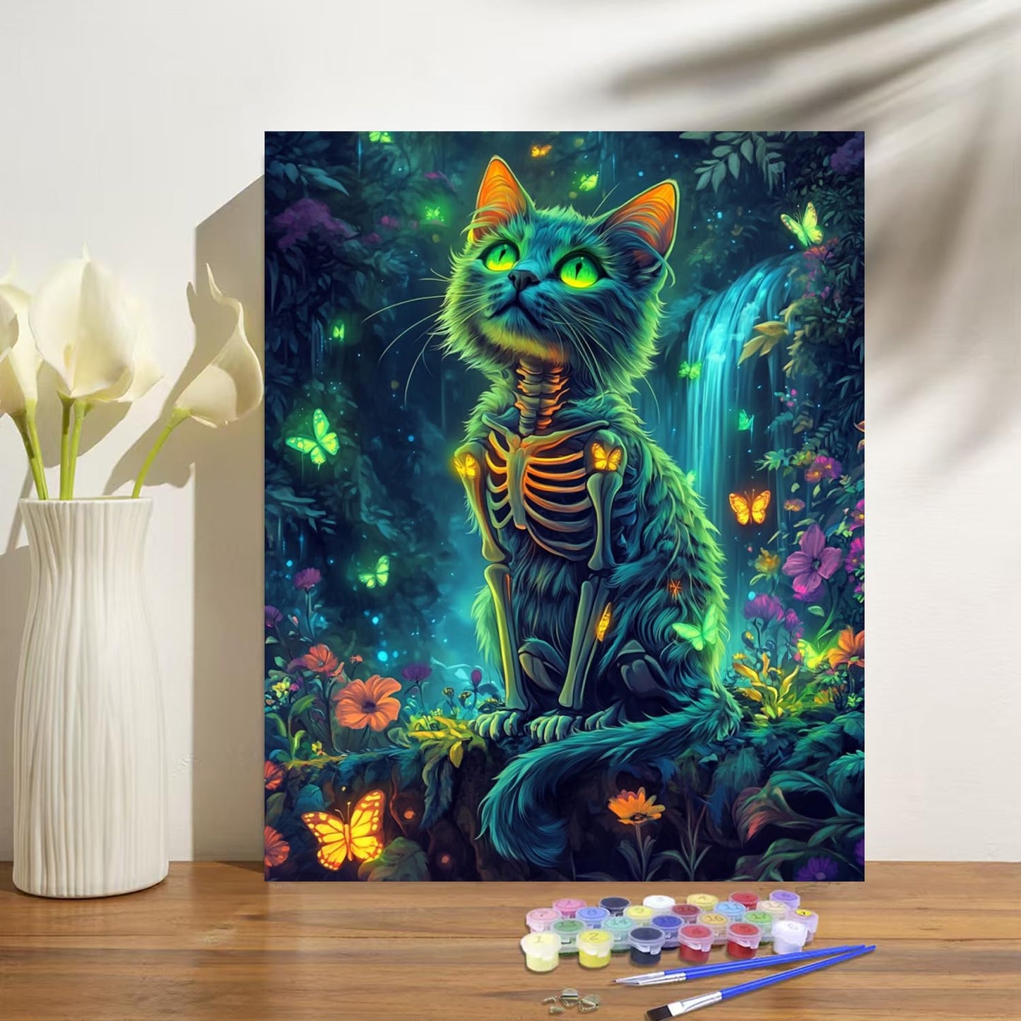 obterie Cat Paint by Numbers Kit for Adults Beginner Skeleton Oil Painting Kit Adult Paint by Number Kits on Canvas DIY Painting for Beginners Art by Numbers for Gifts Home Wall Decor 16x20 Inch