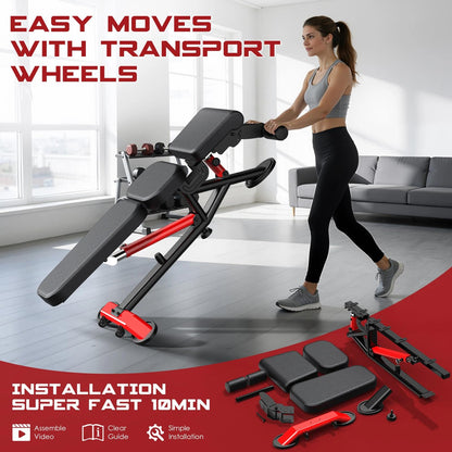 WFLGFT Commercial Adjustable Weight Bench, Heavy Duty 1800LBS Workout Bench for Home Gym, Flat, Decline, Incline Bench Press with Removable Leg and Elbow Support for Full Body Strength Training