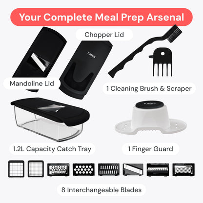 Fullstar All in One Vegetable Chopper and Mandoline Slicer - Food Chopper with Container and Julienne Slicer, Fruit Slicer, Veggie Cutter, Kitchen Gadgets & Gift for Mom (8 in 1, Black)
