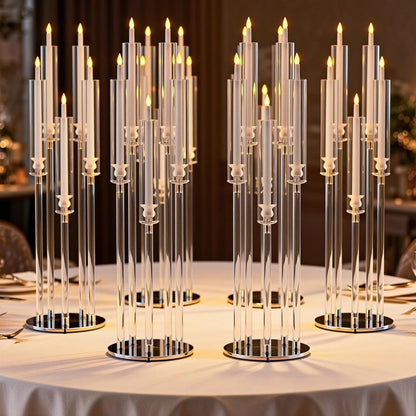 4PCS 5 Arm Acrylic Candelabra Centerpieces, Clear Candle Taper Candlestick Holder Tall Candelabra for Party Birthday Dinner Event Fireplace Decortion (US Fast Arrival)