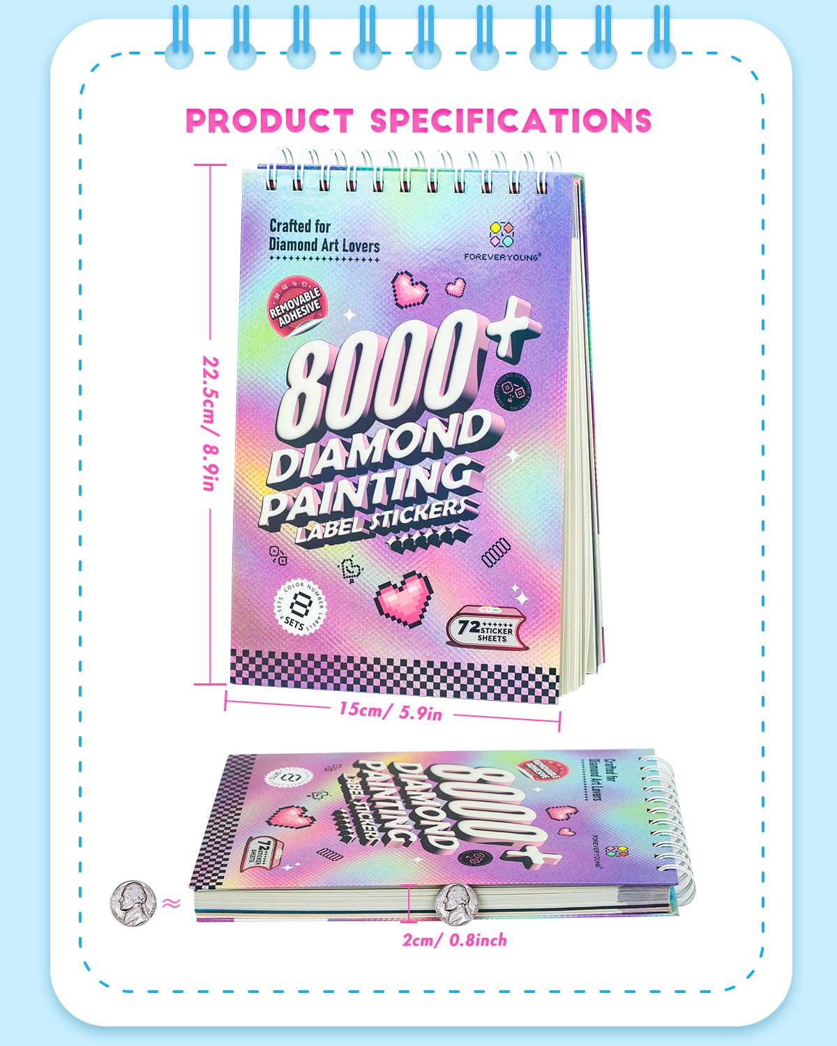 forever young Diamond Art Label Sticker Book Diamond Painting Stickers Book, 72-Page 8000+ Stickers for Diamond Painting Lovers
