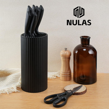 NULAS Knife Set, 8-Piece Kitchen Knife Set with Universal Block - Anti-Rust Chef Knives, Ergonomic Design, Dishwasher Safe (Black)