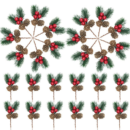 YGbridge Christmas Floral Picks, 30Pcs Pine Cone Holly Berry Stems for Crafts, Artificial Christmas Picks and Sprays, Red Berry Branches Greenery for Christmas Home Decor, Garland, Wreath (30)