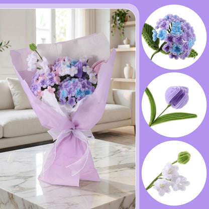 WSICSE 500Pcs Purple Pipe Cleaner Flower Kit, Pipe Cleaners Bulk Chenille Stems with Floral Wires, Gardening Tape,Stamen& Ribbon, Wrapping Paper (5 Colors)