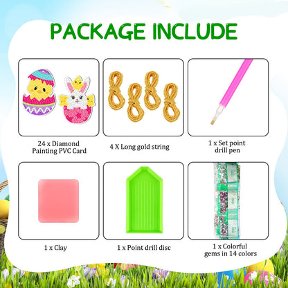 Frienda 24 Pcs Easter Diamond Painting Kits Easter DIY 5d Diamond Painting Keychains by Numbers Arts and Crafts for Adult Decorative Bunny Egg Ornament Decoration