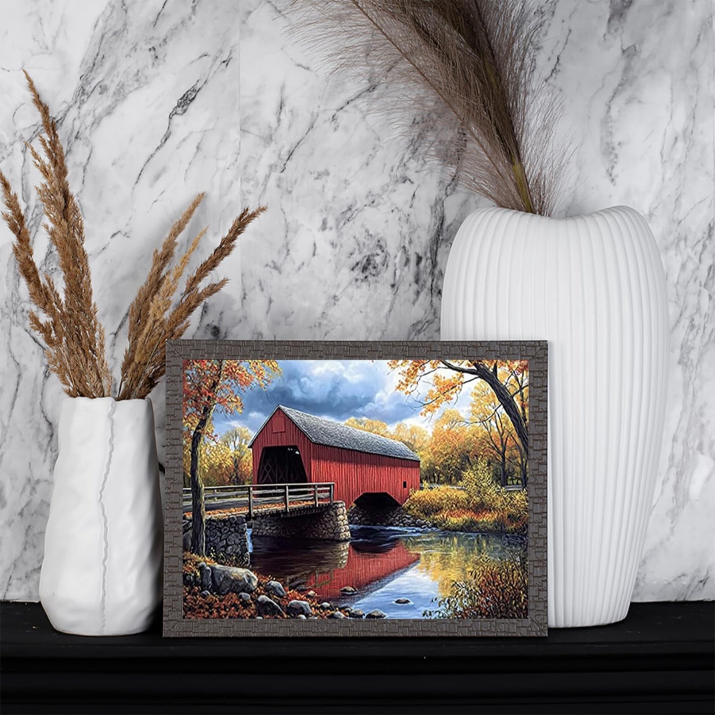 KAYEIUU 5D Landscape Historic Campbells Covered Bridge Diamond Art Full Drill Diamond Painting Kits for Adults Beginners DIY Art Crafts for Relaxation and Home Wall Decor 12x16 Inch