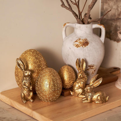6PCS 3 3 DN DECONATION Easter Decorations with Rabbits and Nesting Easter Eggs, Small Gold Easter Bunny Figurines