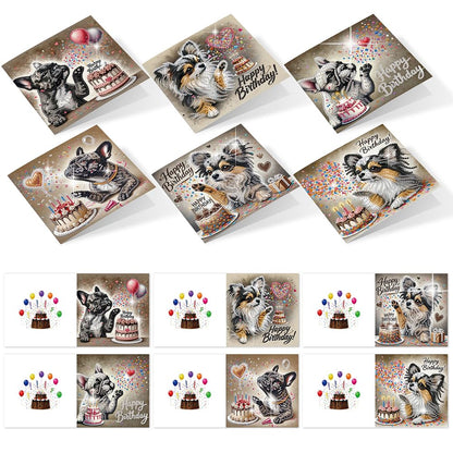 POETRYDRAW 6 Pack 5D DIY Diamond Art Painting Dog Card Kit, Diamond Art Birthday Holiday Greeting Card, Crafts Kit Creative with Envelope