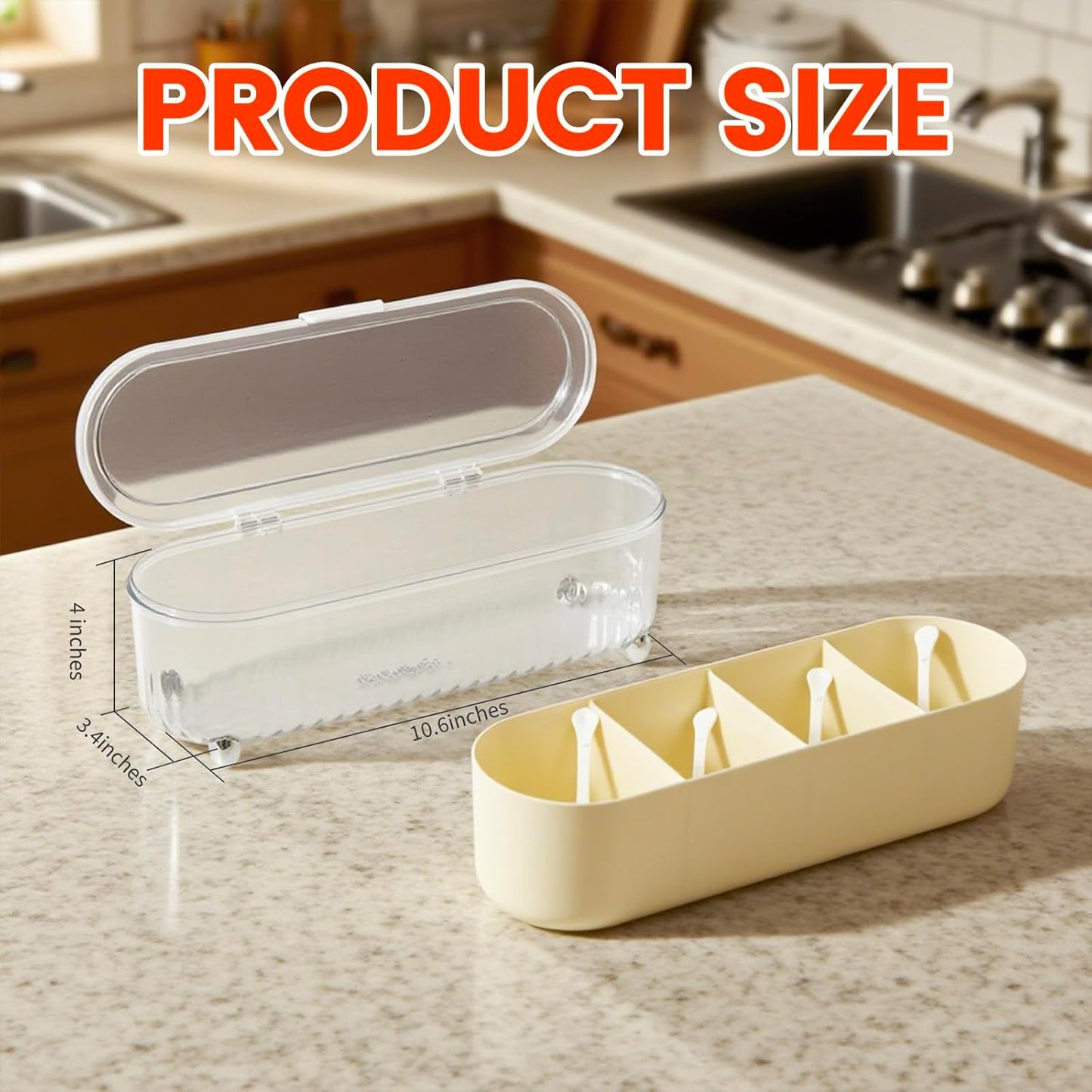 Tremeals 4 Set Countertop Clear Seasoning Box with Compartments - Spice Organizer with Lids and Spoons - Condiment