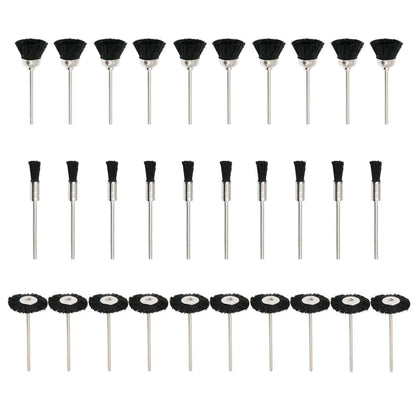 NIUPIKA Soft Nylon Bristle Brushes Cup Wire Brush Set Cleaning Polishing Accessories 2.35mm Shank for Rotary Drill Tools Pack of 30 Pieces