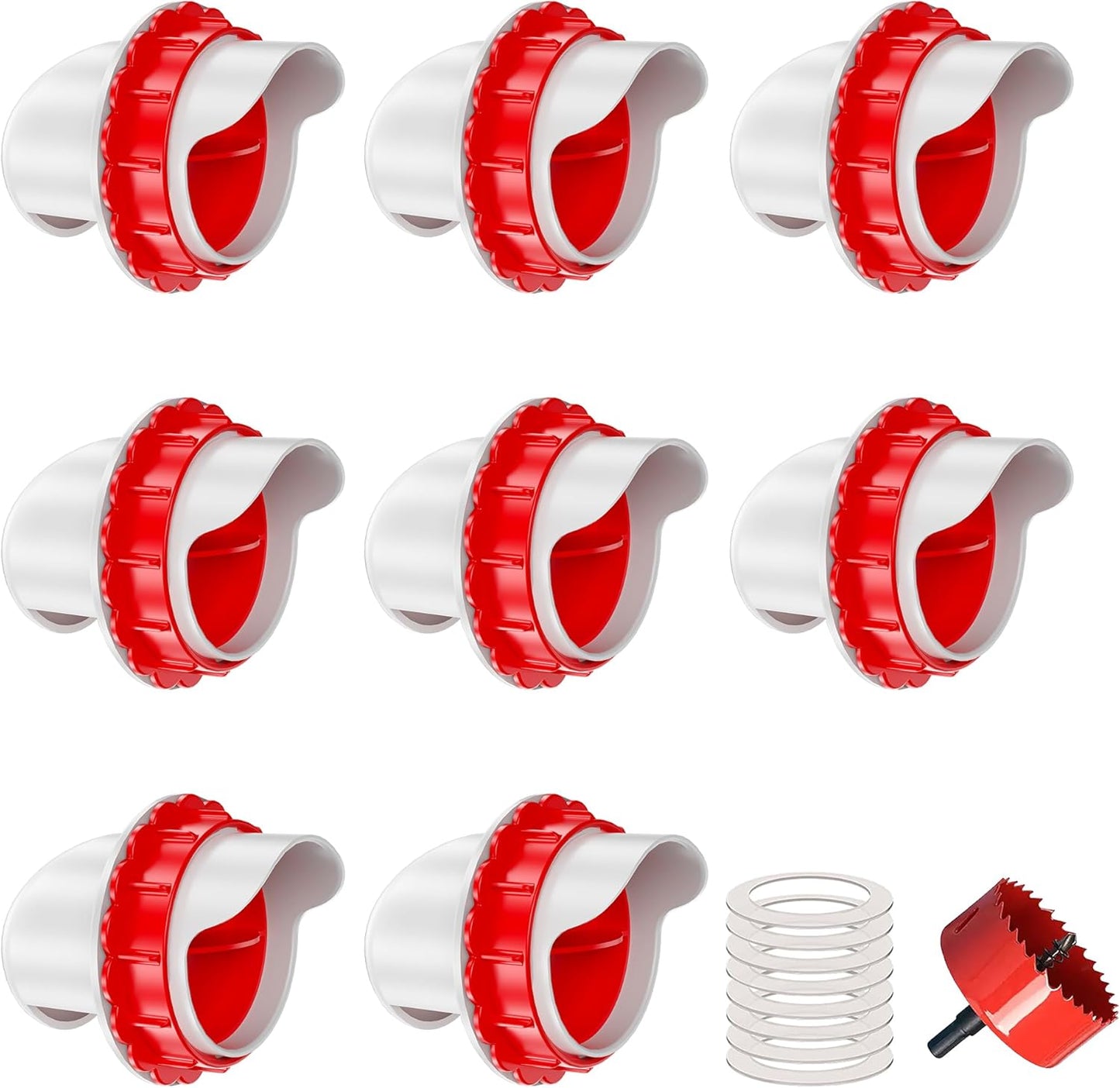 8 ZenxyHoC DIY Chicken Feeders No Waste, Ports Poultry Feeder with Hole Saw for Buckets Troughs Red