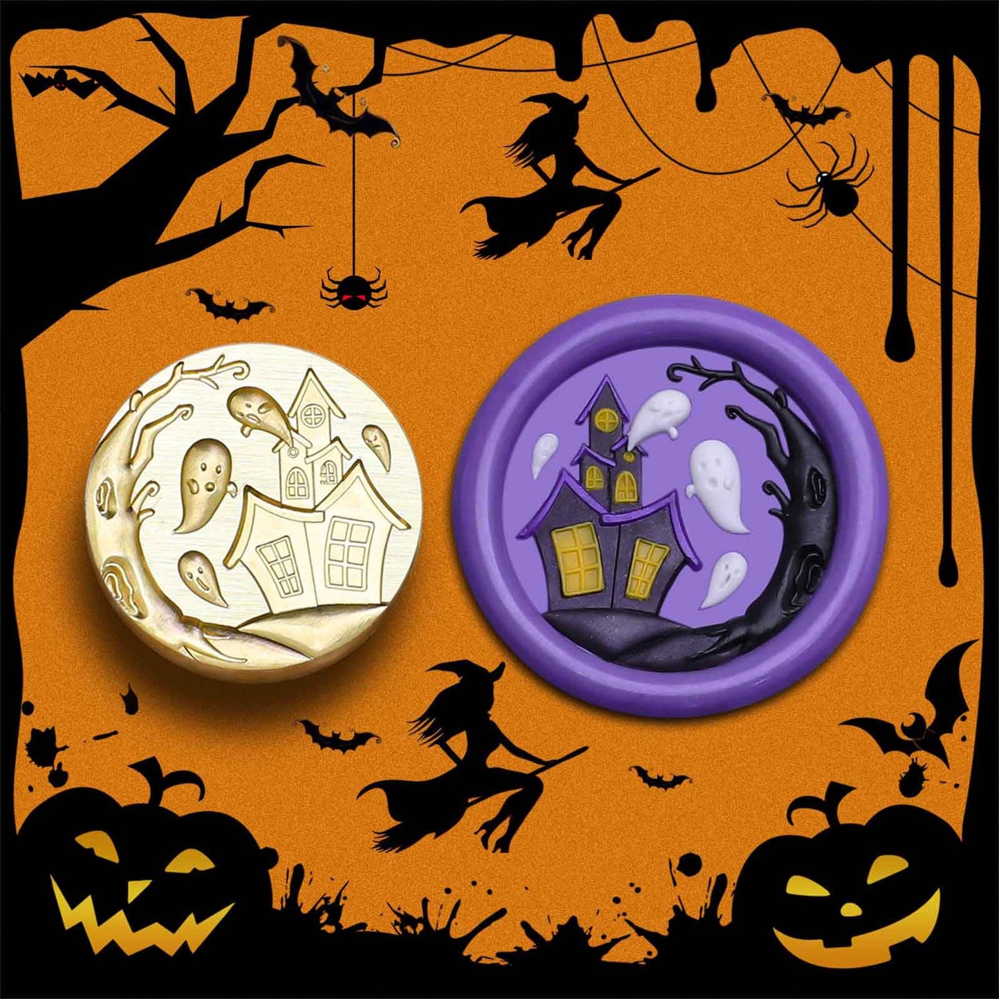 Halloween Wax Seal Stamp,Lulu Home Seal Head with Pearwood Handle,Haunted Castle Wax Stamp for Creative DIY,Envelope Sealing,Greeting Cards