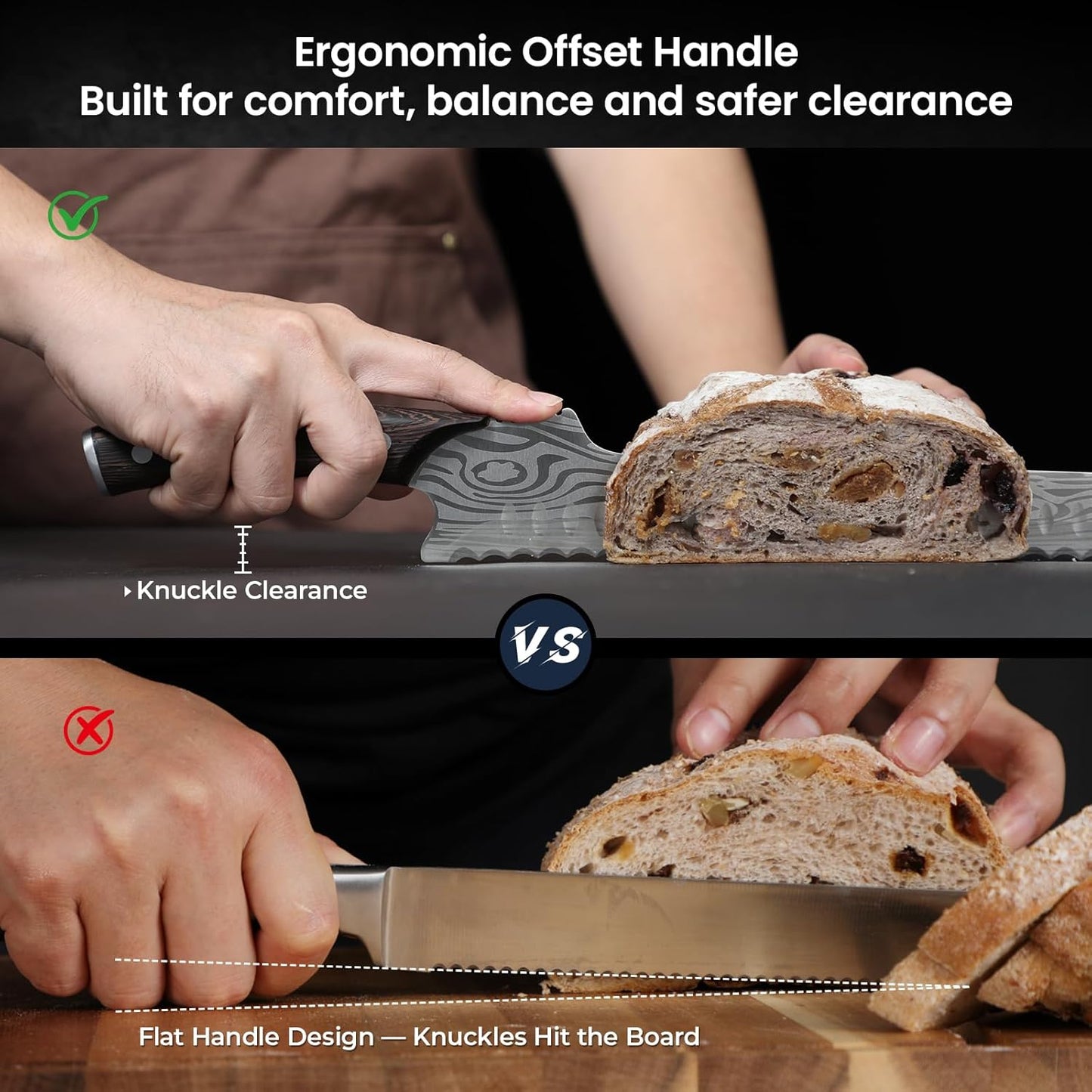 2026 Offset 10.5 Inch SYOKAMI New Upgraded Bread Knife for Homemade Bread, Resharpenable Serrated Knife, Ultra-Sharp