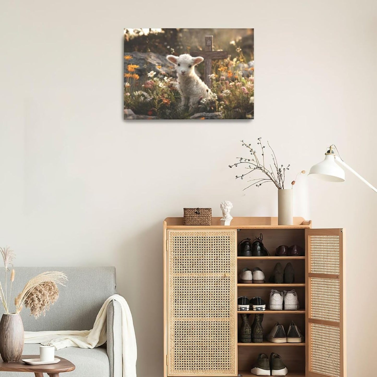 Nexlyth 24" 16" Farmhouse Lamb Wall Art For Kids Christian Cross Canvas Wall Decor Christ Pictures Paintings Prints
