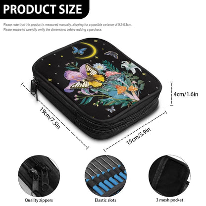 Twousenru Fashionable Butterfly Mushroom Crochet Hook Case Portable Knitting Needle Case with Web Pockets Swing Crochet Hooks Accessories Easy to Take