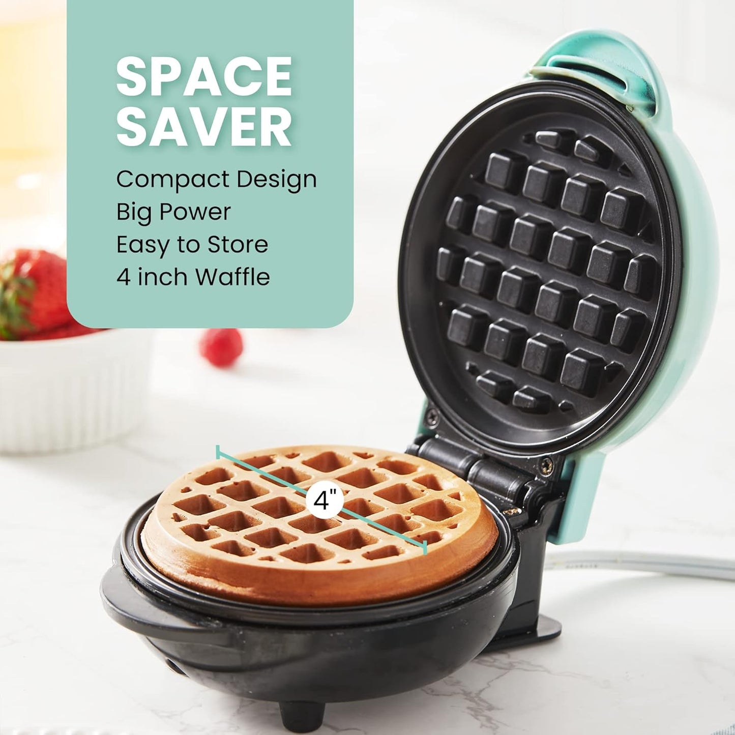 Elite Gourmet EWM013M# Mini Electric Waffle Maker, 5-inch Nonstick Cooking Surface for Belgian Waffles, Mint