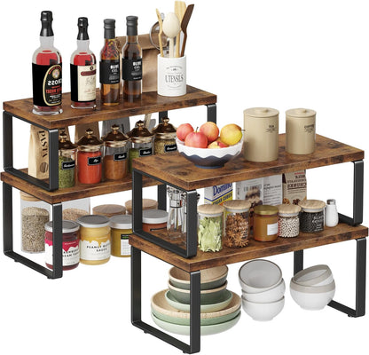 Set of 4 Kitchen Cabinet Shelf Organizers, 15.75'' Width, Stackable & Expandable Kitchen Storage, Spice Rack for