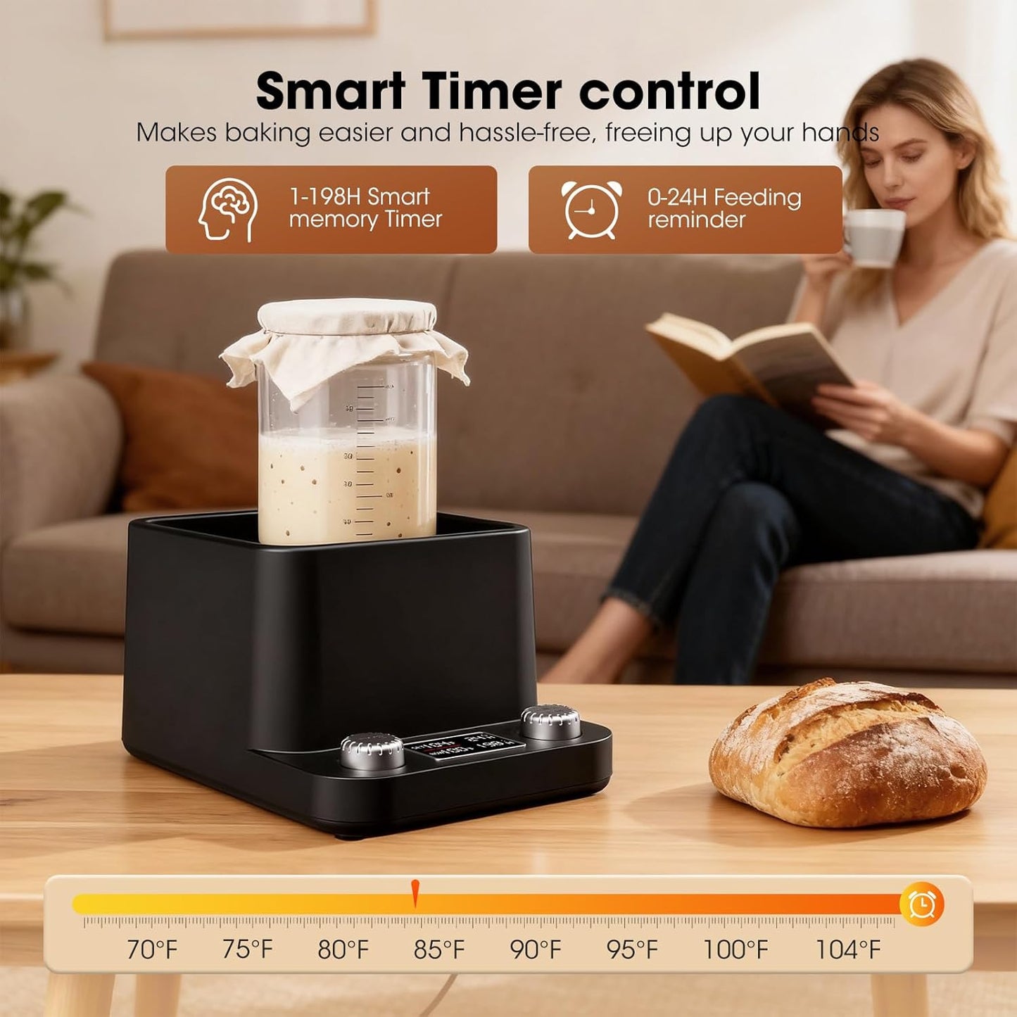 1F (70-104F) 50oz |198-h |360 Sourdough Starter Warmer | Water Bath Precise Thermostat Sourdough Warmer | For Jars