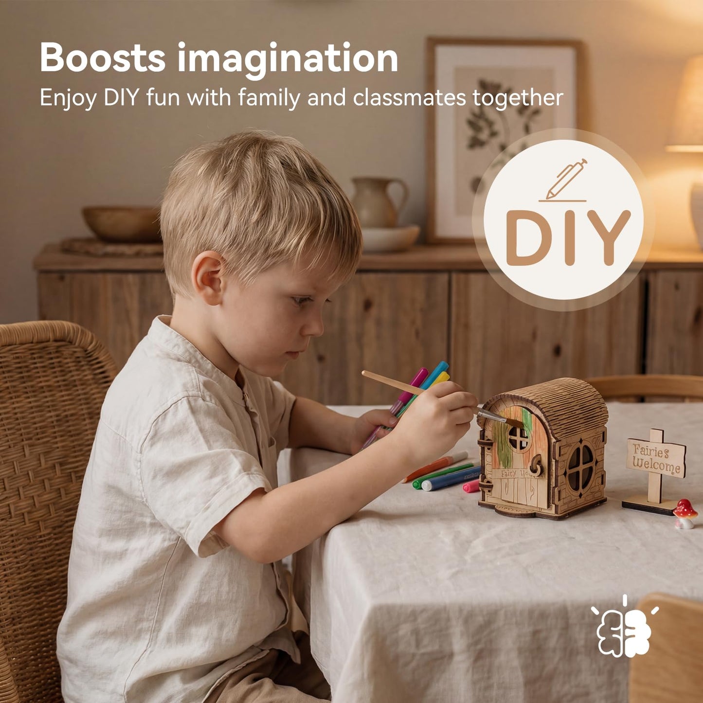 Mamimami Home Tiny Fairy House with Doorplate, DIY Mini Wooden Garden Plant Treehouse, Magical Fairy Doors Handmade Christmas Decorations Gifts