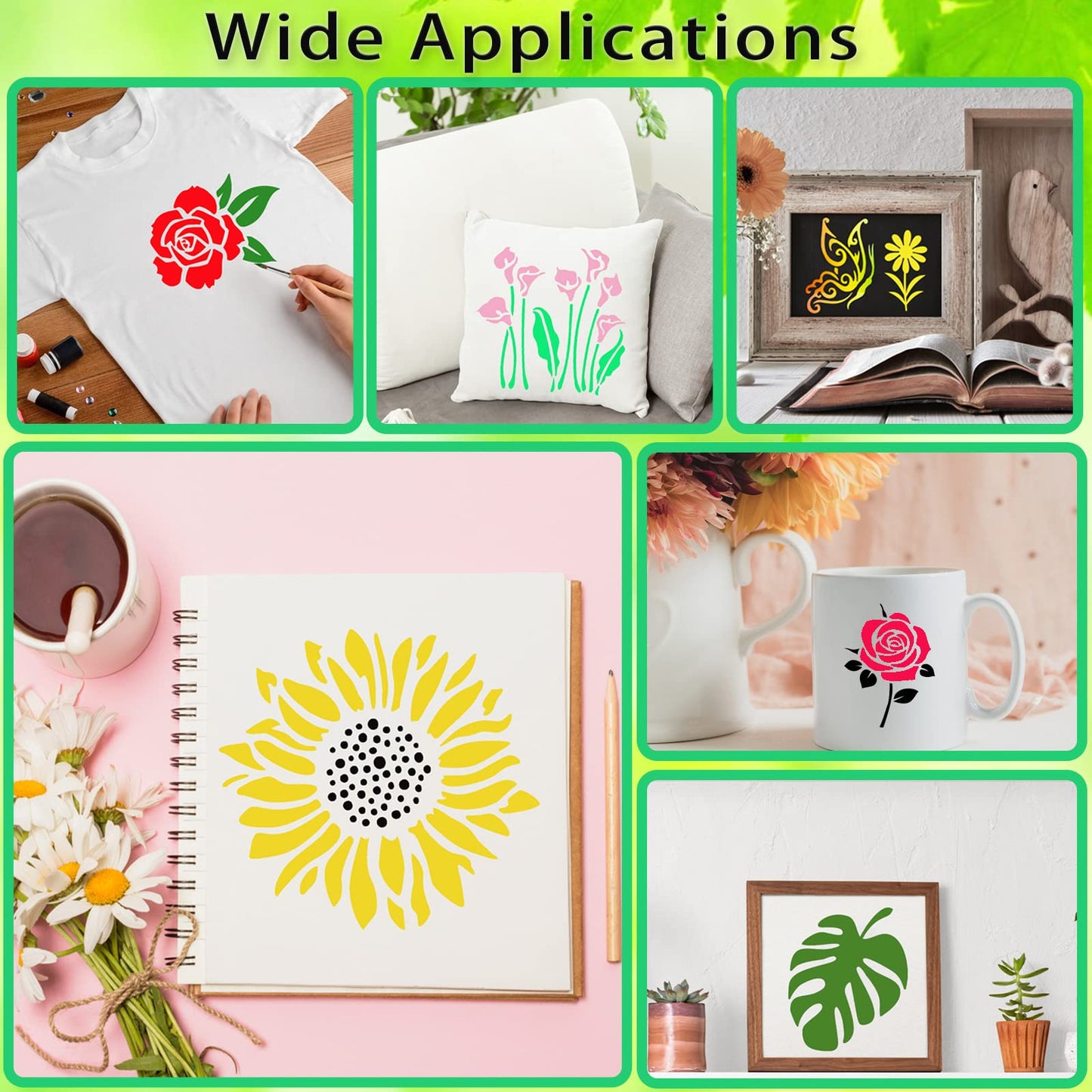 DZXCYZ 80 Pcs 3 x 3 Inch Stencils for Painting on Wood, Reusable Flower Butterfly Bird Bee Plastic Stencils DIY Craft Paint Template Set for Wall Home Decor