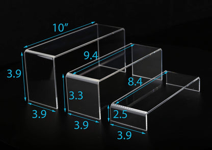 Jusalpha 6 PC 10'' Large Clear Acrylic Riser Set, Acrylic Display Risers Shelf Showcase Fixtures for Jewelry, Display Stand for Amiibo Funko POP Figures, Cupcakes, Food Display, Cabinet- 10 x 3.9 x 3.9 in