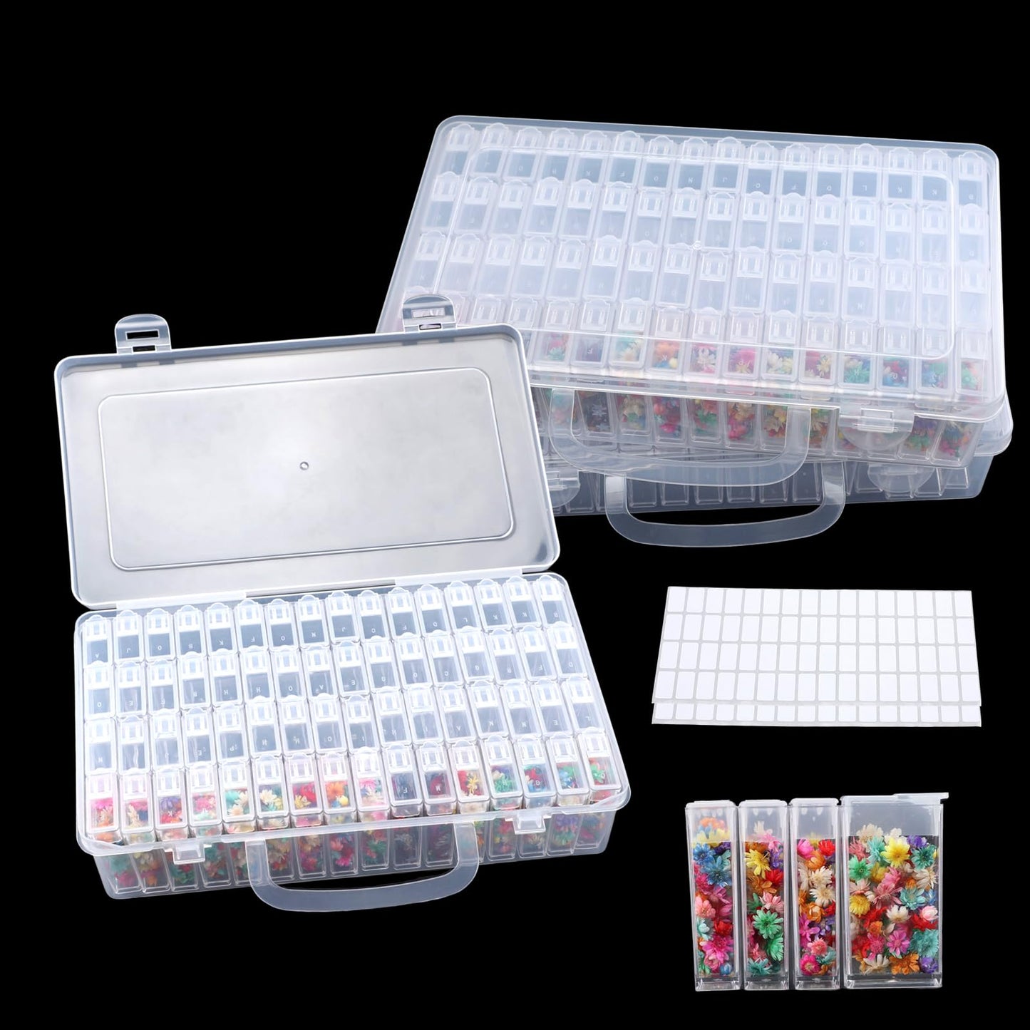 Gallipower 2 Pack Diamond Art Storage Containers Case With Lids,128 Grids Acrylic Bead Seed Storage Box Organizer With Label Stickers,Art Diamond Dot Storage Case,Embroidery DIY Art Craft Trays