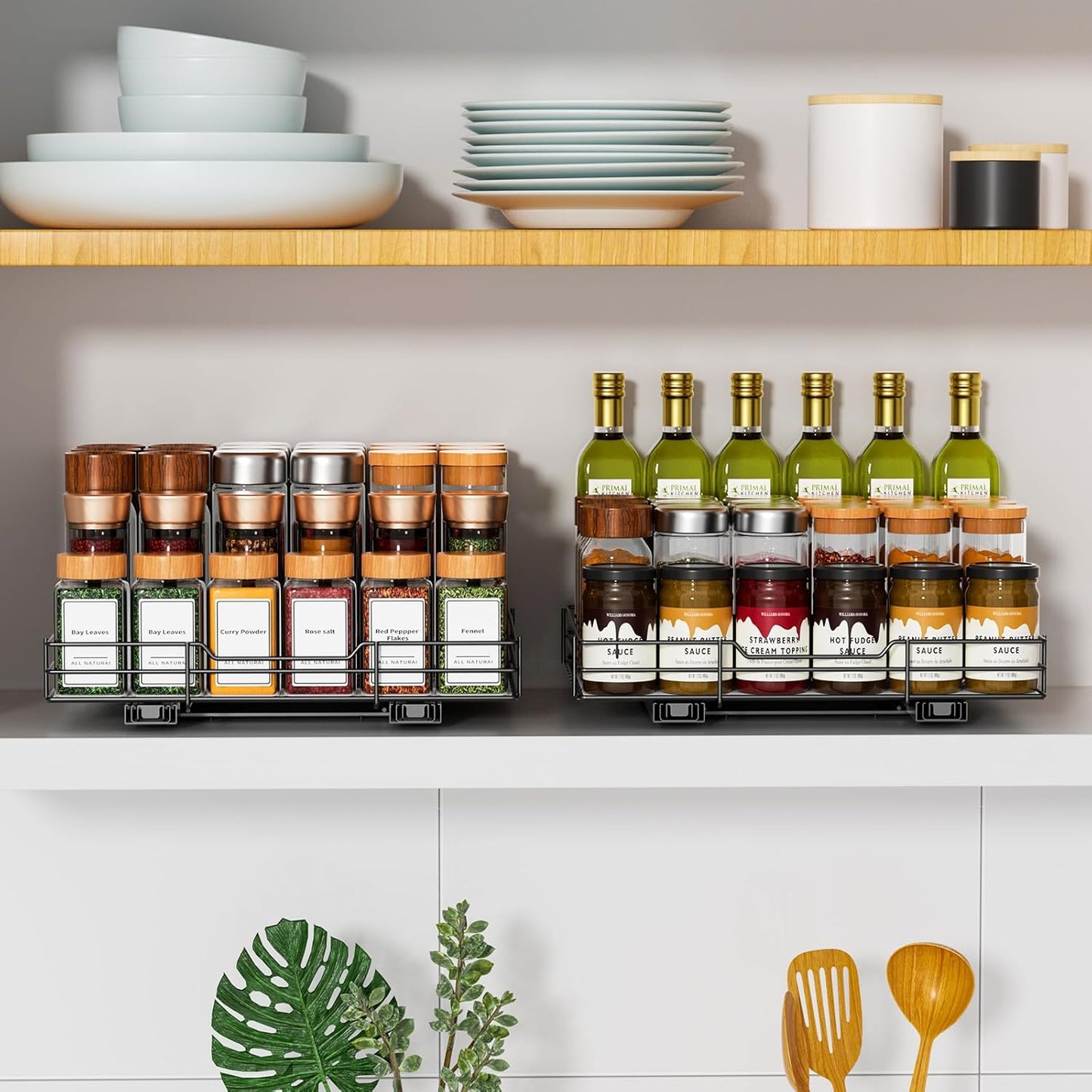 RCHYFEED Pull Out Spice Rack Organizer for Cabinet, Heavy Duty Slide Out Seasoning Organizer Fits Kitchen and Pantry