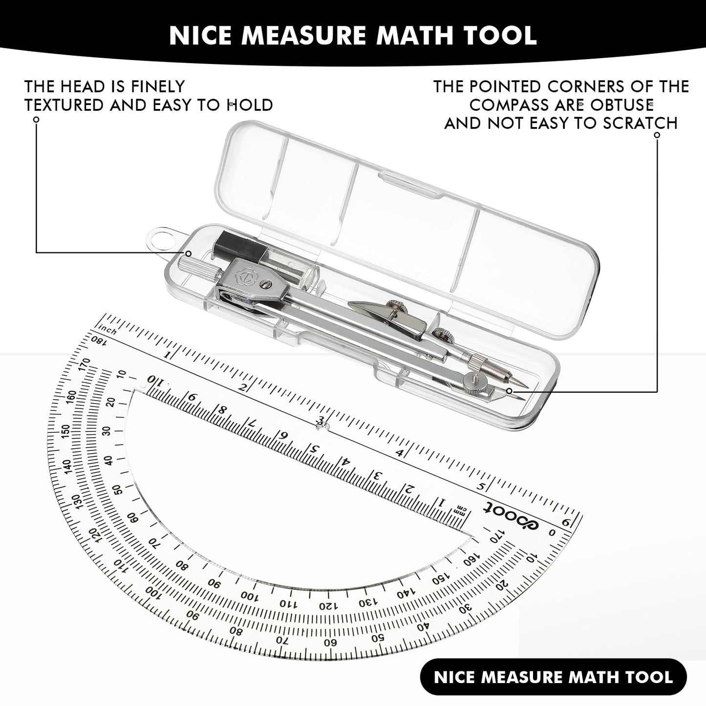 Zonon 12 Set Student Protractor and Compass Set, Student Geometry Math Set, Compass for Geometry and 180 Degree Math Protractor for Drawing Measuring School Office